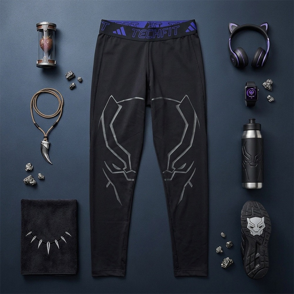 adidas Marvel Black Panther Techfit Tights Boys M Black Sonic Ink NWT